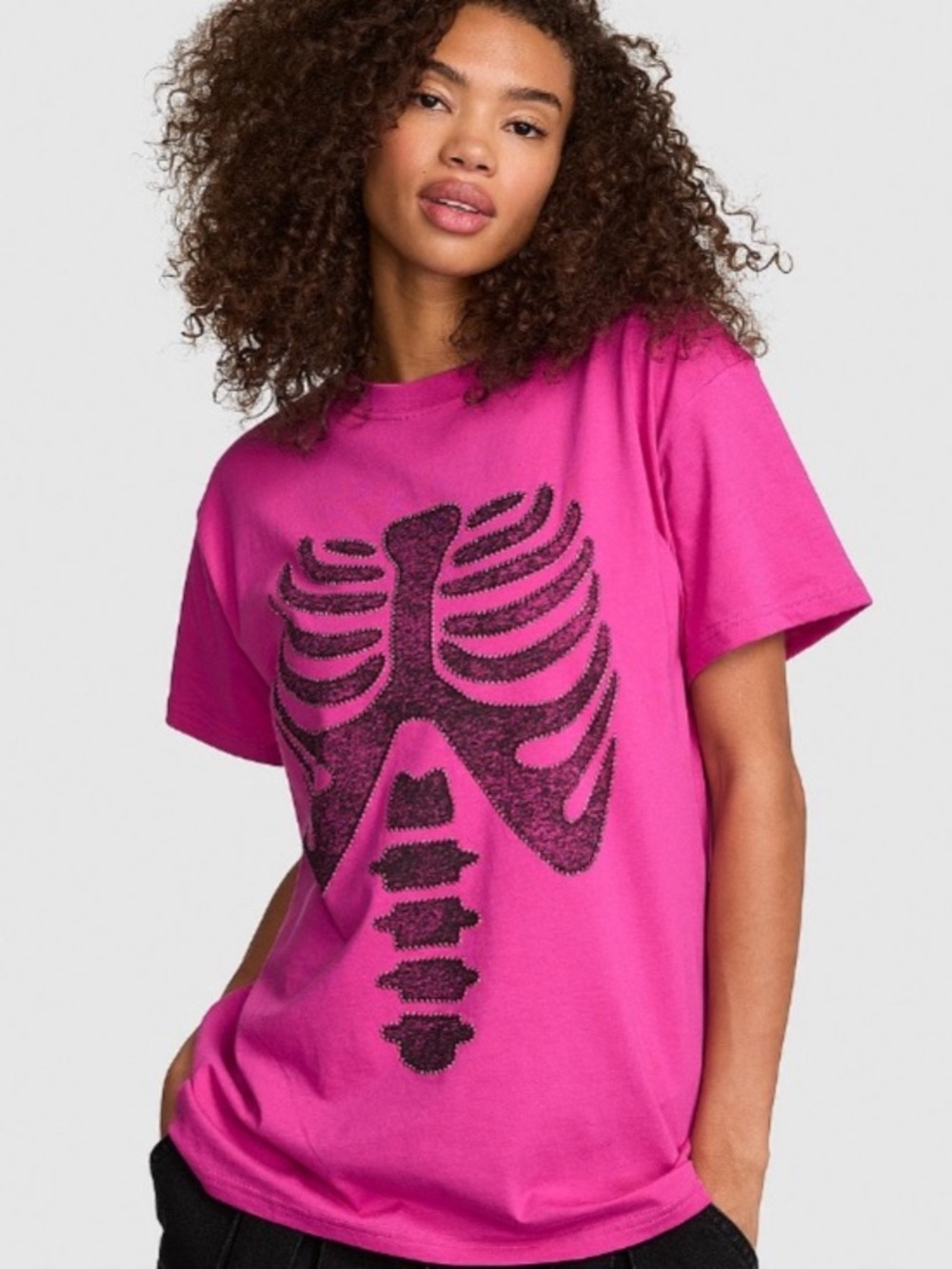 🖤VS Pink bling skeleton Halloween campus tee sz M, L NWT